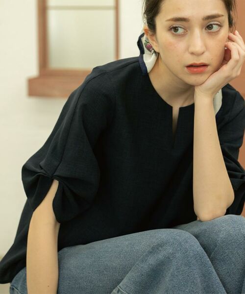 OPAQUE.CLIP / オペーク ドット クリップ シャツ・ブラウス | リネンライクキーネックタックスリーブブラウス【洗濯機洗い可/吸水速乾/接触冷感】 | 詳細6