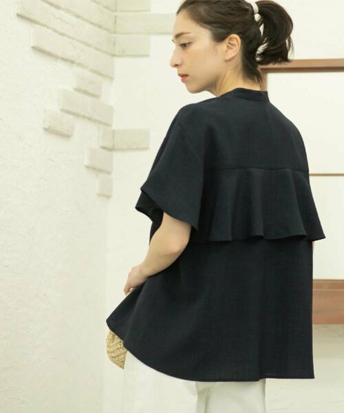 OPAQUE.CLIP / オペーク ドット クリップ シャツ・ブラウス | バックフリルバンドカラーブラウス【洗濯機洗い可/吸水速乾/接触冷感】(ネイビー(094))