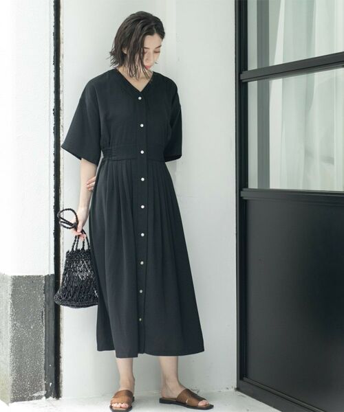 OPAQUE.CLIP / オペーク ドット クリップ ロング・マキシ丈ワンピース | シャーリングフィット&フレアワンピース【洗濯機洗い可】 | 詳細1