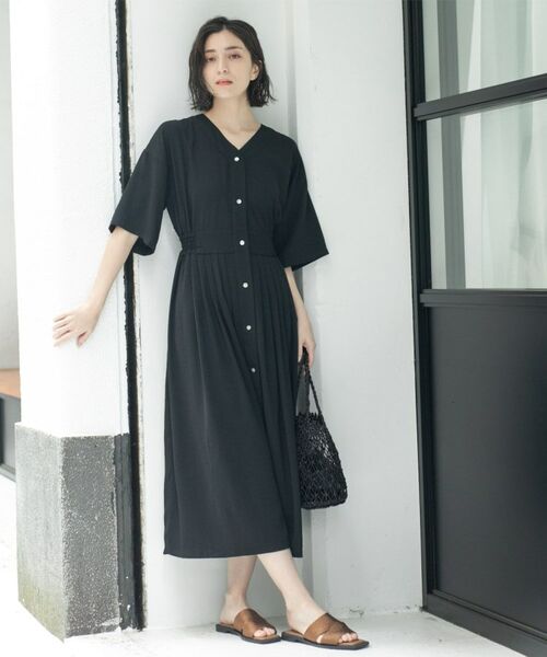 OPAQUE. CLIP/オペーク ドット クリップ シャーリングフィット＆フレアワンピース【洗濯機洗い可】 ブラック(019) 38(M)