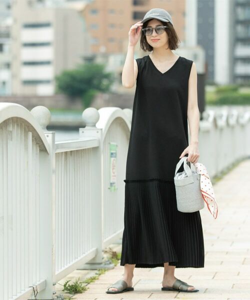 OPAQUE.CLIP / オペーク ドット クリップ ロング・マキシ丈ワンピース | プリーツ切替ノースリーブワンピース【洗濯機洗い可】 | 詳細13