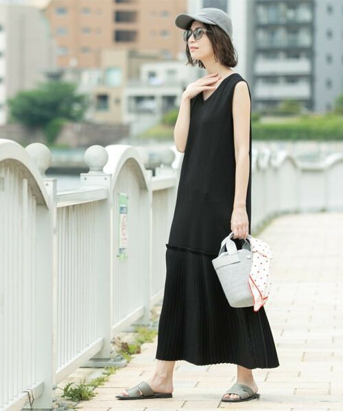 OPAQUE.CLIP / オペーク ドット クリップ ロング・マキシ丈ワンピース | プリーツ切替ノースリーブワンピース【洗濯機洗い可】 | 詳細9