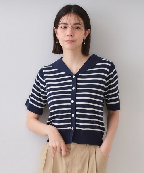 OPAQUE.CLIP / オペーク ドット クリップ ニット・セーター | セーラーカラーボーダーニット【洗濯機洗い可】 | 詳細13