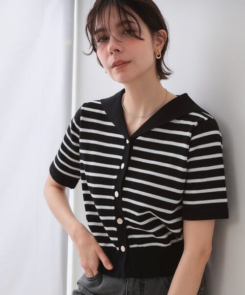 OPAQUE. CLIP/オペーク ドット クリップ セーラーカラーボーダーニット【洗濯機洗い可】 ブラック(319) 00 OPAQUE. CLIP/オペーク ドット クリップ セーラーカラーボーダーニット【洗濯機洗い可】 ブラック(319) 00