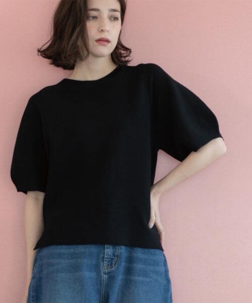 OPAQUE. CLIP/オペーク ドット クリップ ガーターボリュームスリーブニット【UVケア/洗濯機洗い可】 ブラック(019) 34(SS)