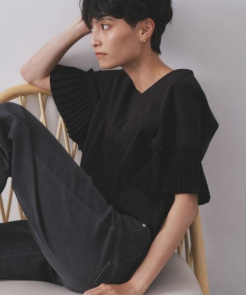 OPAQUE.CLIP / オペーク ドット クリップ カットソー | プリーツスリーブドッキングトップス【洗濯機洗い可】(ブラック(019))