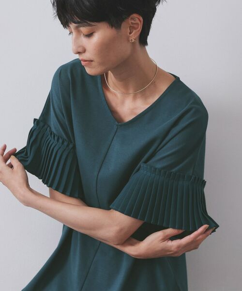 OPAQUE.CLIP / オペーク ドット クリップ カットソー | プリーツスリーブドッキングトップス【洗濯機洗い可】(グリーン(024))