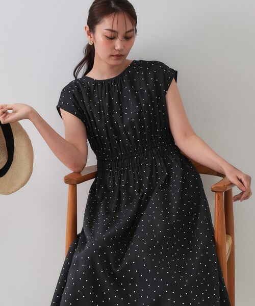 OPAQUE.CLIP / オペーク ドット クリップ ロング・マキシ丈ワンピース | ドットプリントワンピース【洗濯機洗い可】(ブラック(119))