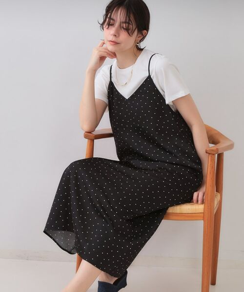 OPAQUE. CLIP/オペーク ドット クリップ ランダムドット サテンキャミワンピース【洗濯機洗い可】 ブラック(119) 40(L)