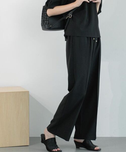 OPAQUE.CLIP / オペーク ドット クリップ パンツ | ラメストライプイージーワイドパンツ/セットアップ可【洗濯機洗い可/防シワ/吸水速乾】 | 詳細9