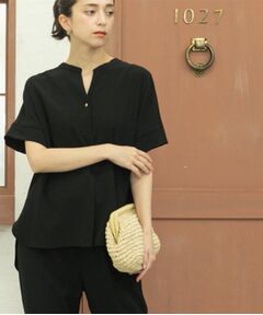 OPAQUE.CLIP / オペーク ドット クリップ シャツ・ブラウス | 《5色展開/SS-LLサイズ》スキッパー金ボタンブラウス/セットアップ対応【防シワ/ストレッチ/洗濯機洗い可】