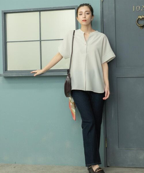 OPAQUE.CLIP / オペーク ドット クリップ シャツ・ブラウス | 《5色展開/SS-LLサイズ》スキッパー金ボタンブラウス/セットアップ対応【防シワ/ストレッチ/洗濯機洗い可】 | 詳細6