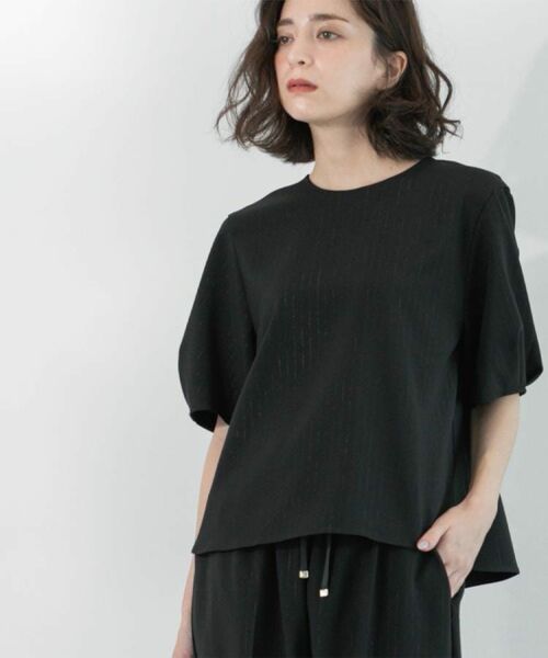 OPAQUE.CLIP / オペーク ドット クリップ シャツ・ブラウス | ラメストライプタックスリーブブラウス/セットアップ可【洗濯機洗い可/防シワ/吸水速乾】(ブラック(319))