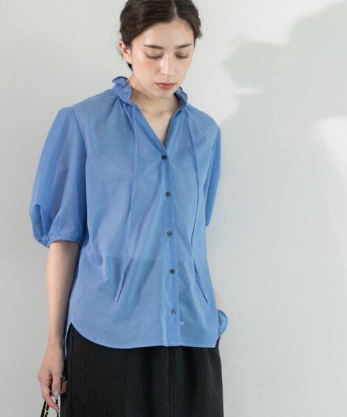 OPAQUE.CLIP / オペーク ドット クリップ シャツ・ブラウス | シアーフリルネックブラウス【洗濯機洗い可】(ブルー(091))