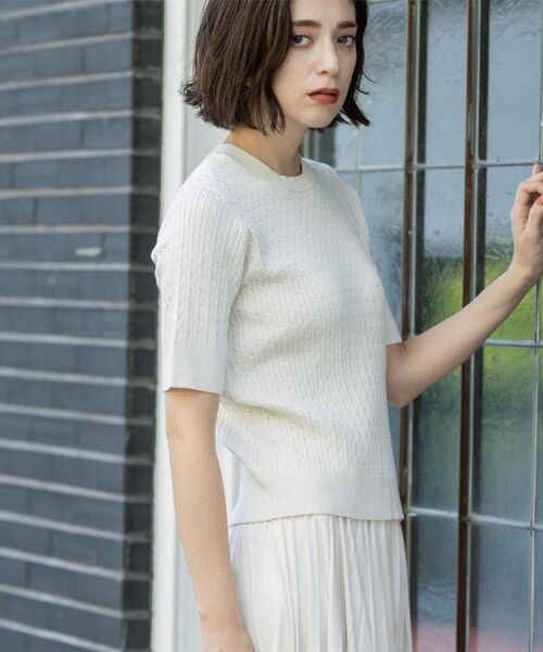 OPAQUE.CLIP / オペーク ドット クリップ ニット・セーター | ケーブルハーフスリーブニット【UVケア/洗濯機OK】《6col/S~LL》 | 詳細1