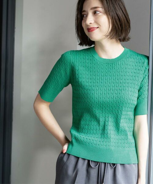 OPAQUE.CLIP / オペーク ドット クリップ ニット・セーター | ケーブルハーフスリーブニット【UVケア/洗濯機OK】《6col/S~LL》 | 詳細15