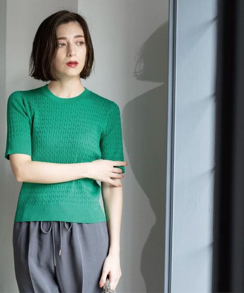 OPAQUE.CLIP / オペーク ドット クリップ ニット・セーター | ケーブルハーフスリーブニット【UVケア/洗濯機OK】《6col/S~LL》 | 詳細16