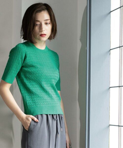 OPAQUE.CLIP / オペーク ドット クリップ ニット・セーター | ケーブルハーフスリーブニット【UVケア/洗濯機OK】《6col/S~LL》 | 詳細18