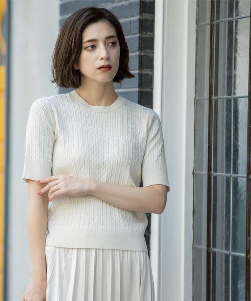 OPAQUE.CLIP / オペーク ドット クリップ ニット・セーター | ケーブルハーフスリーブニット【UVケア/洗濯機OK】《6col/S~LL》 | 詳細2