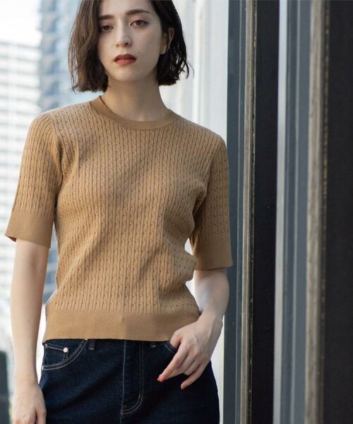 OPAQUE.CLIP / オペーク ドット クリップ ニット・セーター | ケーブルハーフスリーブニット【UVケア/洗濯機OK】《6col/S~LL》 | 詳細22