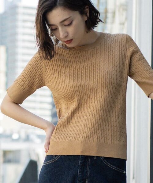 OPAQUE.CLIP / オペーク ドット クリップ ニット・セーター | ケーブルハーフスリーブニット【UVケア/洗濯機OK】《6col/S~LL》 | 詳細23