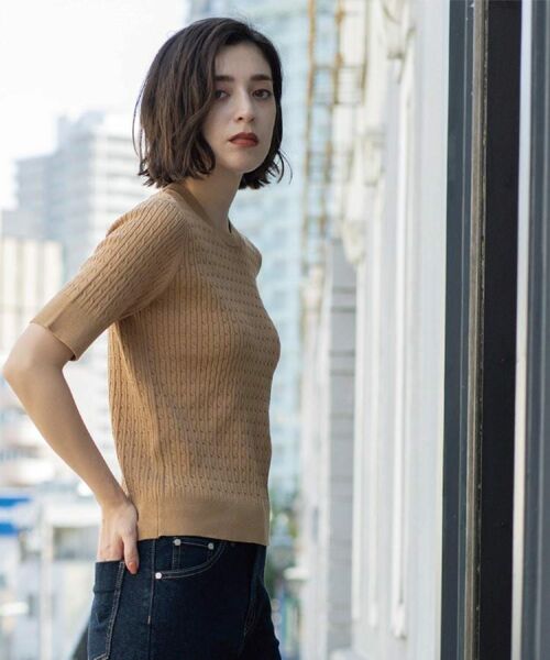 OPAQUE.CLIP / オペーク ドット クリップ ニット・セーター | ケーブルハーフスリーブニット【UVケア/洗濯機OK】《6col/S~LL》 | 詳細24