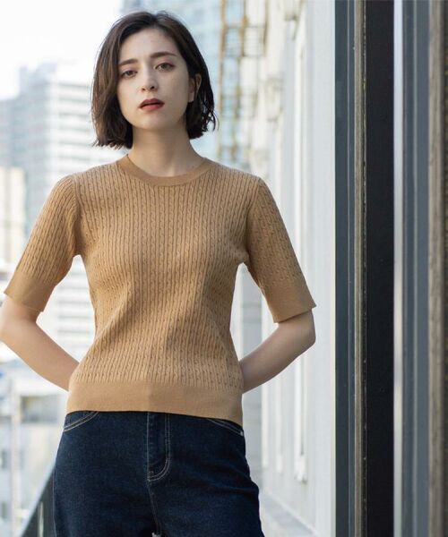 OPAQUE.CLIP / オペーク ドット クリップ ニット・セーター | ケーブルハーフスリーブニット【UVケア/洗濯機OK】《6col/S~LL》 | 詳細25