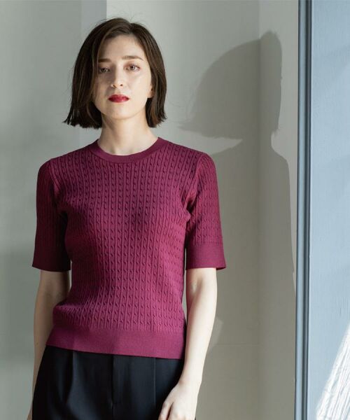 OPAQUE.CLIP / オペーク ドット クリップ ニット・セーター | ケーブルハーフスリーブニット【UVケア/洗濯機OK】《6col/S~LL》 | 詳細28