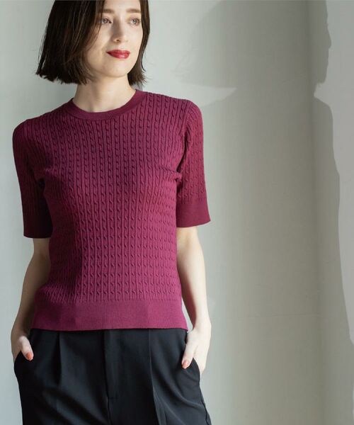 OPAQUE.CLIP / オペーク ドット クリップ ニット・セーター | ケーブルハーフスリーブニット【UVケア/洗濯機OK】《6col/S~LL》 | 詳細29