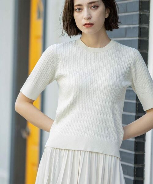 OPAQUE.CLIP / オペーク ドット クリップ ニット・セーター | ケーブルハーフスリーブニット【UVケア/洗濯機OK】《6col/S~LL》 | 詳細3