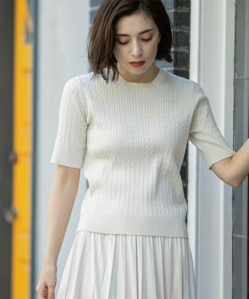 OPAQUE.CLIP / オペーク ドット クリップ ニット・セーター | ケーブルハーフスリーブニット【UVケア/洗濯機OK】《6col/S~LL》 | 詳細4