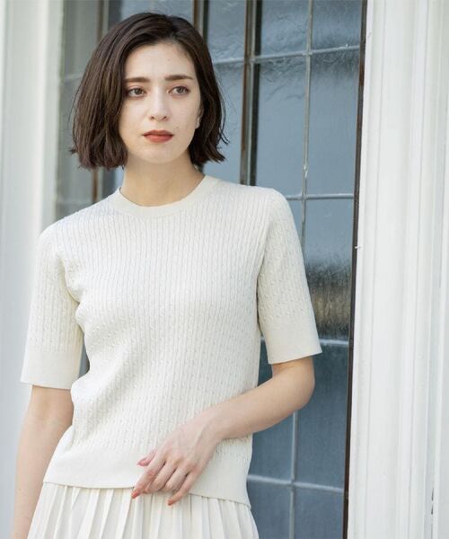 OPAQUE.CLIP / オペーク ドット クリップ ニット・セーター | ケーブルハーフスリーブニット【UVケア/洗濯機OK】《6col/S~LL》 | 詳細5