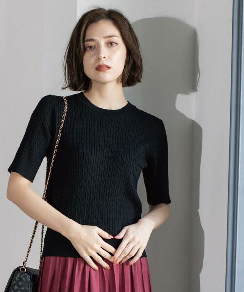 OPAQUE.CLIP / オペーク ドット クリップ ニット・セーター | ケーブルハーフスリーブニット【UVケア/洗濯機OK】《6col/S~LL》 | 詳細8