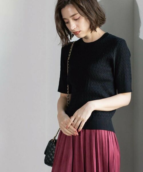 OPAQUE.CLIP / オペーク ドット クリップ ニット・セーター | ケーブルハーフスリーブニット【UVケア/洗濯機OK】《6col/S~LL》 | 詳細9