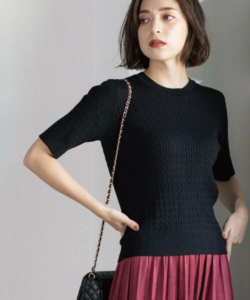 OPAQUE. CLIP/オペーク ドット クリップ ケーブルハーフスリーブニット【UVケア/洗濯機OK】《6col/S～LL》 ブラック(019) 36(S)