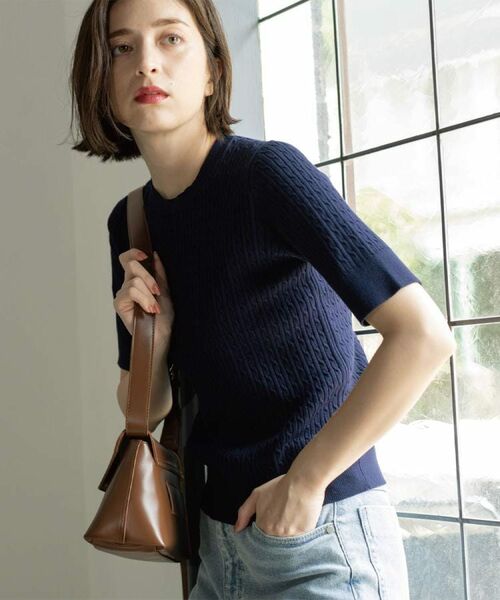 OPAQUE. CLIP/オペーク ドット クリップ ケーブルハーフスリーブニット【UVケア/洗濯機OK】《6col/S～LL》 ネイビー(094) 38(M)