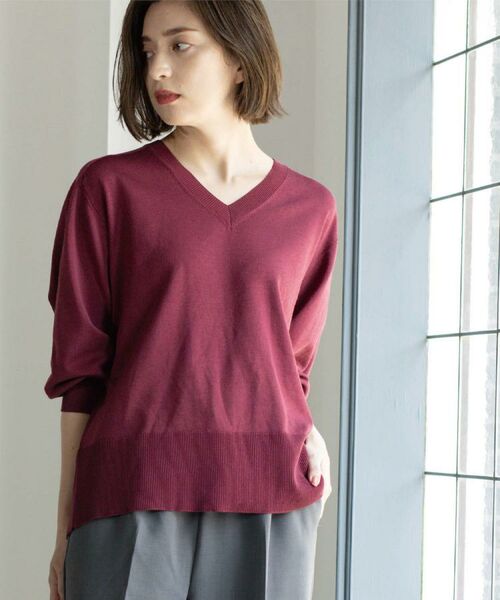 OPAQUE. CLIP/オペーク ドット クリップ 《6色展開》リラクシーVネックニット【洗濯機洗い可】 ボルドー(064) 42(LL)