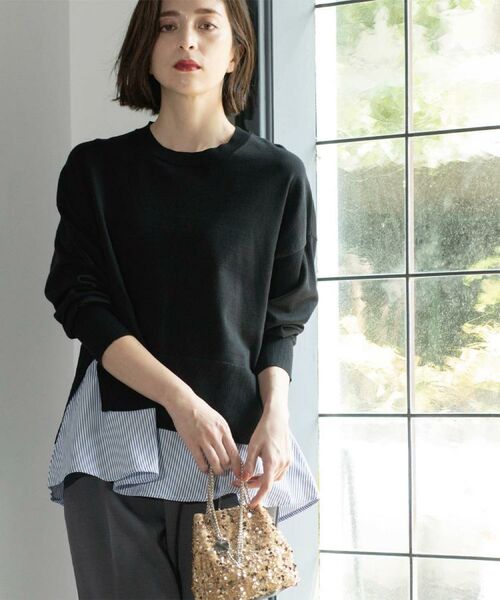 OPAQUE. CLIP/オペーク ドット クリップ 《ツインセット》リラクシーサイドスリットニット×ドッキングタンク【洗濯機洗い可】 ブラック(519) 42(LL)