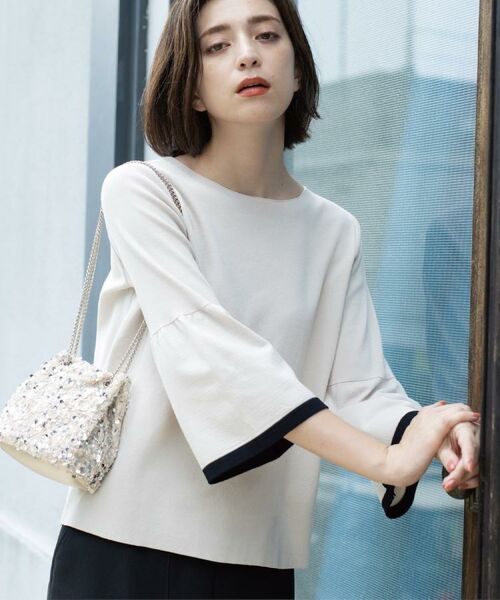 OPAQUE.CLIP / オペーク ドット クリップ ニット・セーター | 配色フレアスリーブニット【UVケア/洗濯機OK】 | 詳細1