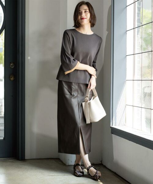 OPAQUE.CLIP / オペーク ドット クリップ ニット・セーター | 配色フレアスリーブニット【UVケア/洗濯機OK】 | 詳細11