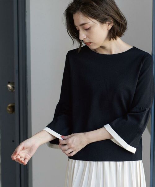 OPAQUE.CLIP / オペーク ドット クリップ ニット・セーター | 配色フレアスリーブニット【UVケア/洗濯機OK】 | 詳細12