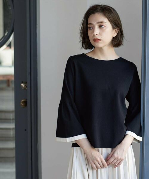 OPAQUE.CLIP / オペーク ドット クリップ ニット・セーター | 配色フレアスリーブニット【UVケア/洗濯機OK】 | 詳細13