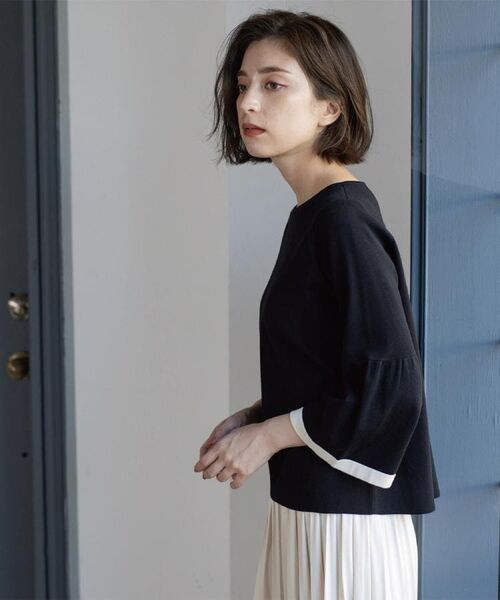 OPAQUE.CLIP / オペーク ドット クリップ ニット・セーター | 配色フレアスリーブニット【UVケア/洗濯機OK】 | 詳細15