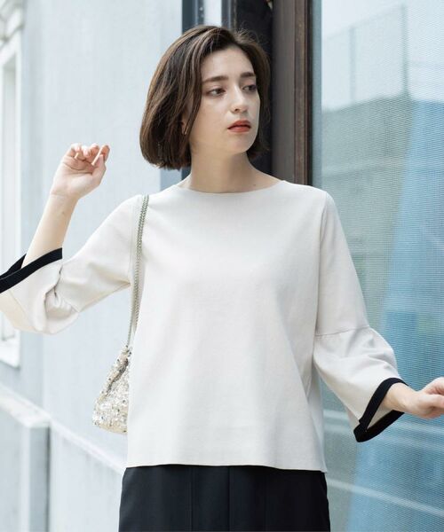 OPAQUE.CLIP / オペーク ドット クリップ ニット・セーター | 配色フレアスリーブニット【UVケア/洗濯機OK】 | 詳細2