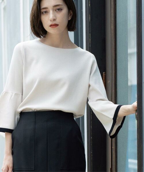 OPAQUE.CLIP / オペーク ドット クリップ ニット・セーター | 配色フレアスリーブニット【UVケア/洗濯機OK】 | 詳細4