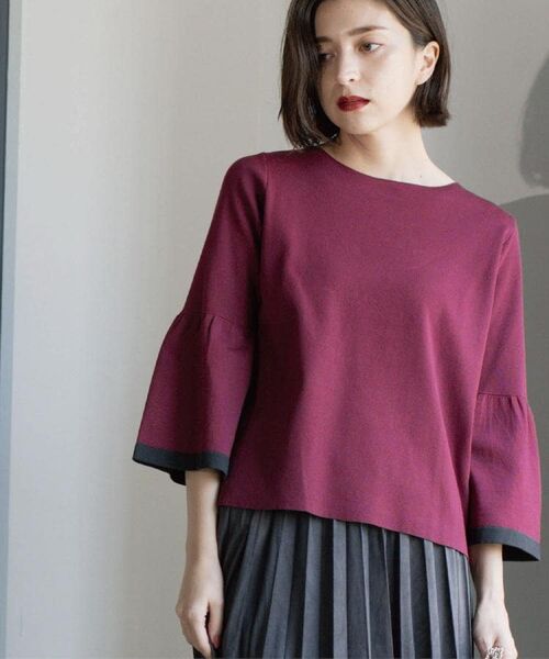 OPAQUE. CLIP/オペーク ドット クリップ 配色フレアスリーブニット【UVケア/洗濯機OK】 ボルドー(564) 40(L)