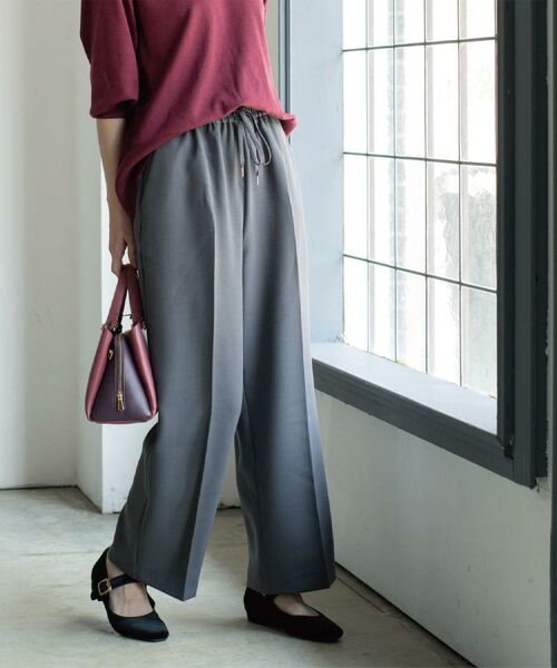 OPAQUE. CLIP/オペーク ドット クリップ 《SS-LLサイズ》ストレッチ美脚イージーワイドパンツ【防シワ/洗濯機洗い可】 グレー(012) 42(LL)