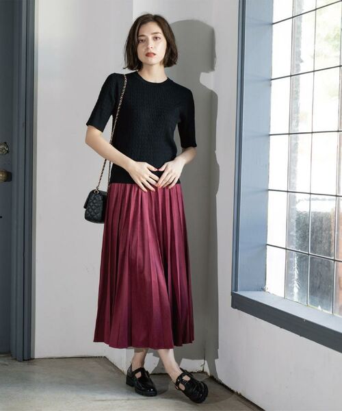 OPAQUE.CLIP / オペーク ドット クリップ ロング・マキシ丈スカート | フェイクスウェードプリーツスカート【静電気防止加工/洗濯機OK】《6col/S～LL》 | 詳細30