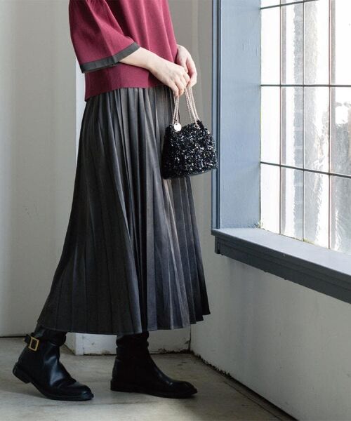 OPAQUE.CLIP / オペーク ドット クリップ ロング・マキシ丈スカート | フェイクスウェードプリーツスカート【静電気防止加工/洗濯機OK】《6col/S～LL》 | 詳細9
