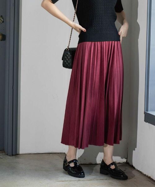 OPAQUE. CLIP/オペーク ドット クリップ フェイクスウェードプリーツスカート【静電気防止加工/洗濯機OK】《6col/S～LL》 ボルドー(864) 40(L)